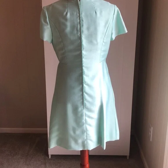 Exquisite Vintage Mint Green Sateen Dress Amazing Beading EUC! Sz M Pockets! - Picture 5 of 11